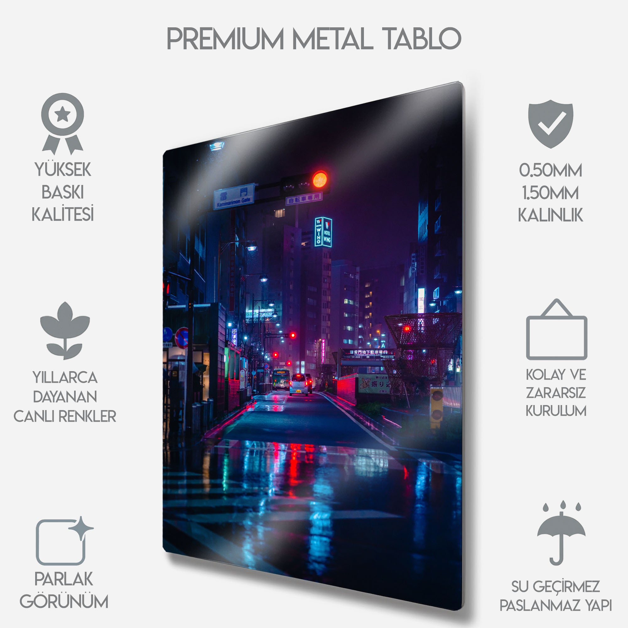 Tokyo'da Yağmurlu Gece - Metal Tablo