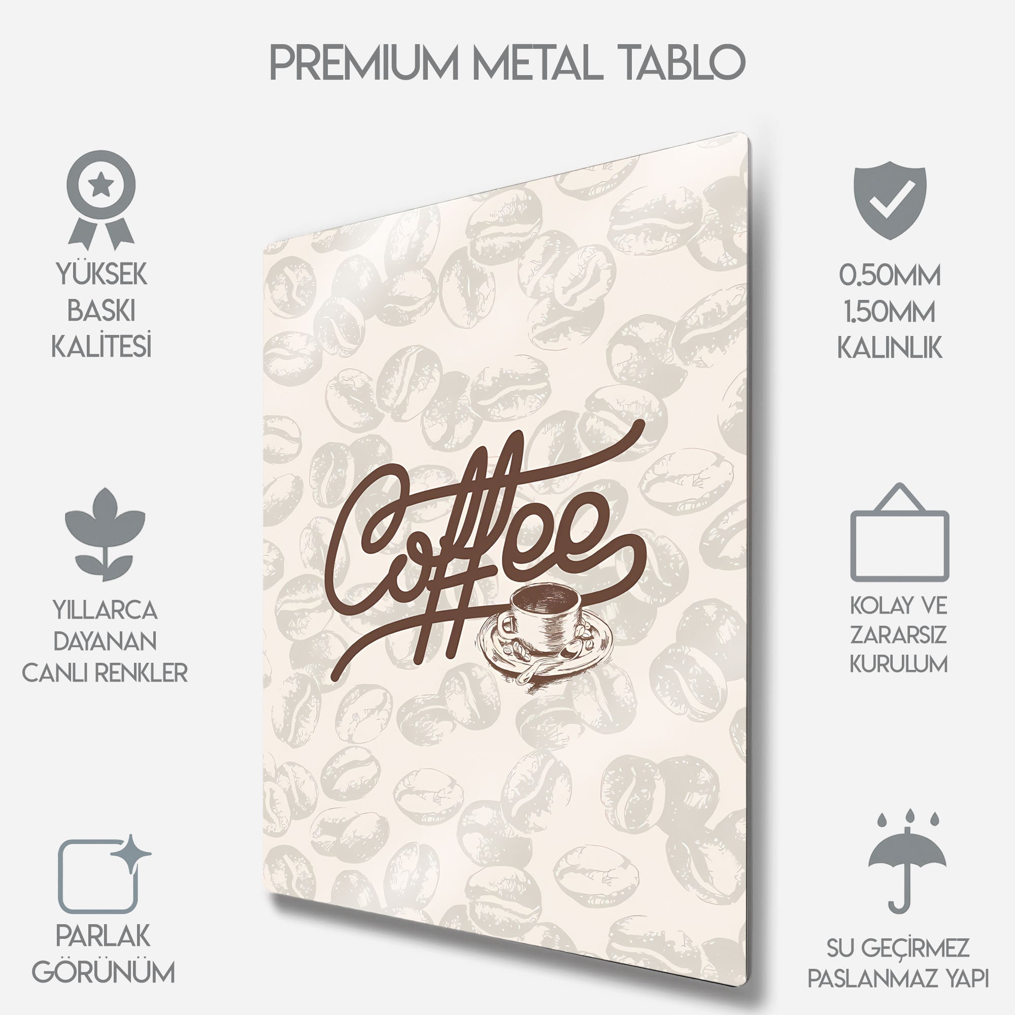 Eskiz Tarzı Kahve Temalı Minimalist Mutfak Dekoru - Metal Tablo