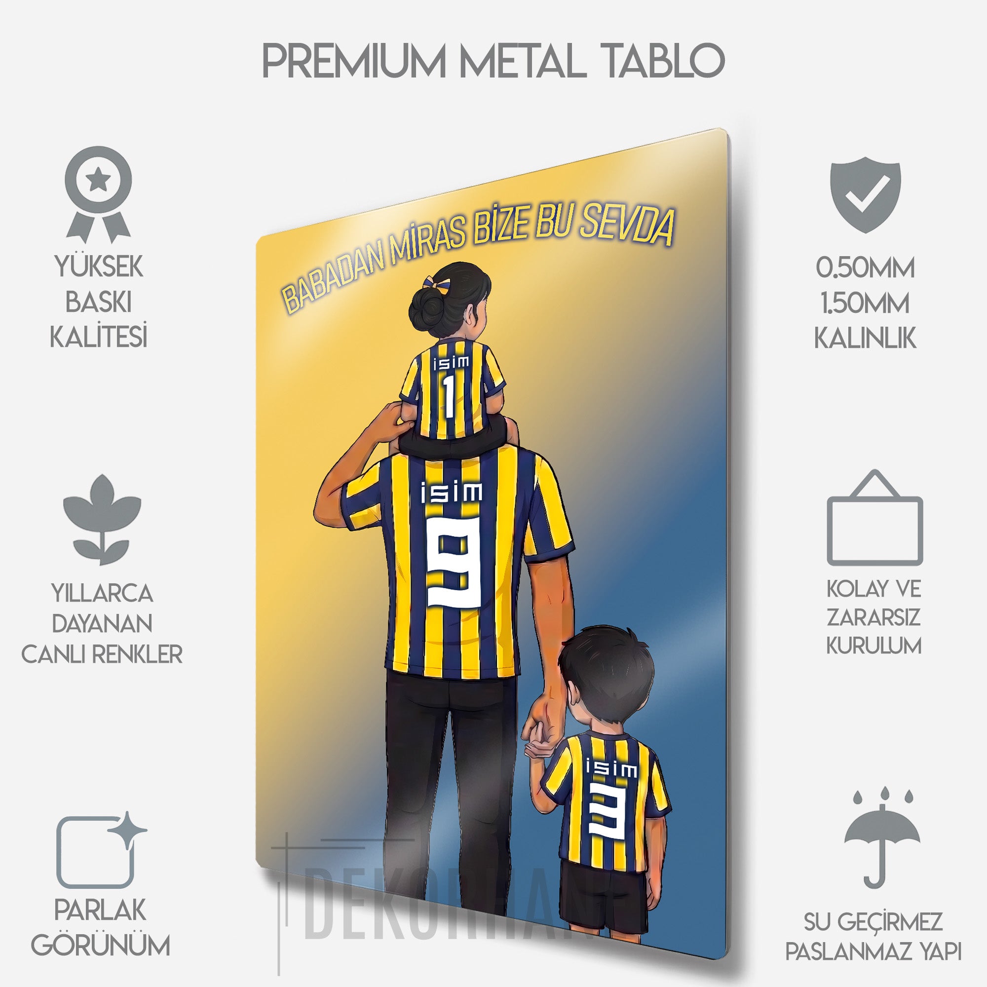 Sarı Lacivert Baba Oğul, Kız Çocuk - Kişiselleştirilebilir Metal Tablo