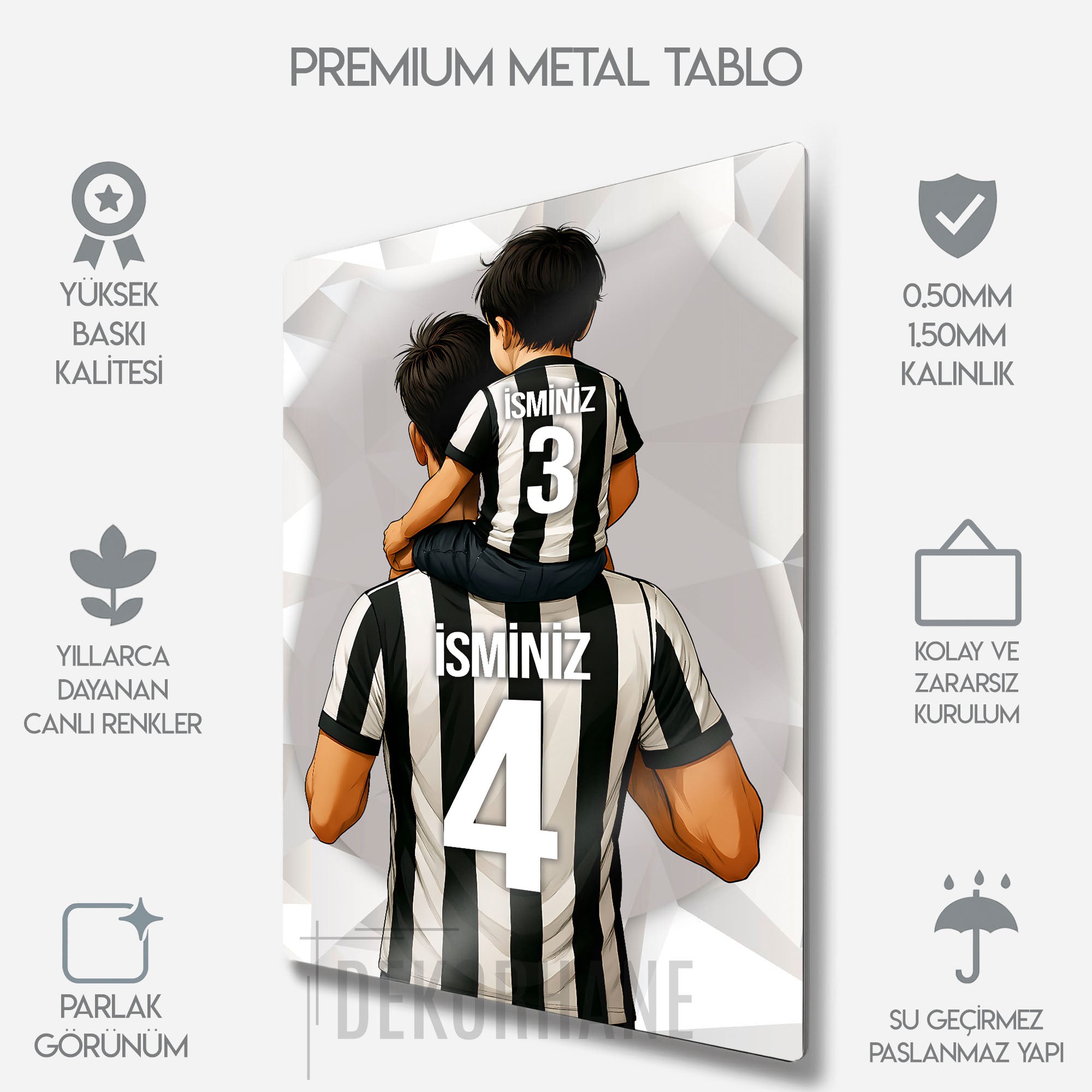 Siyah Beyaz Baba Oğul - Kişiselleştirilebilir Metal Tablo