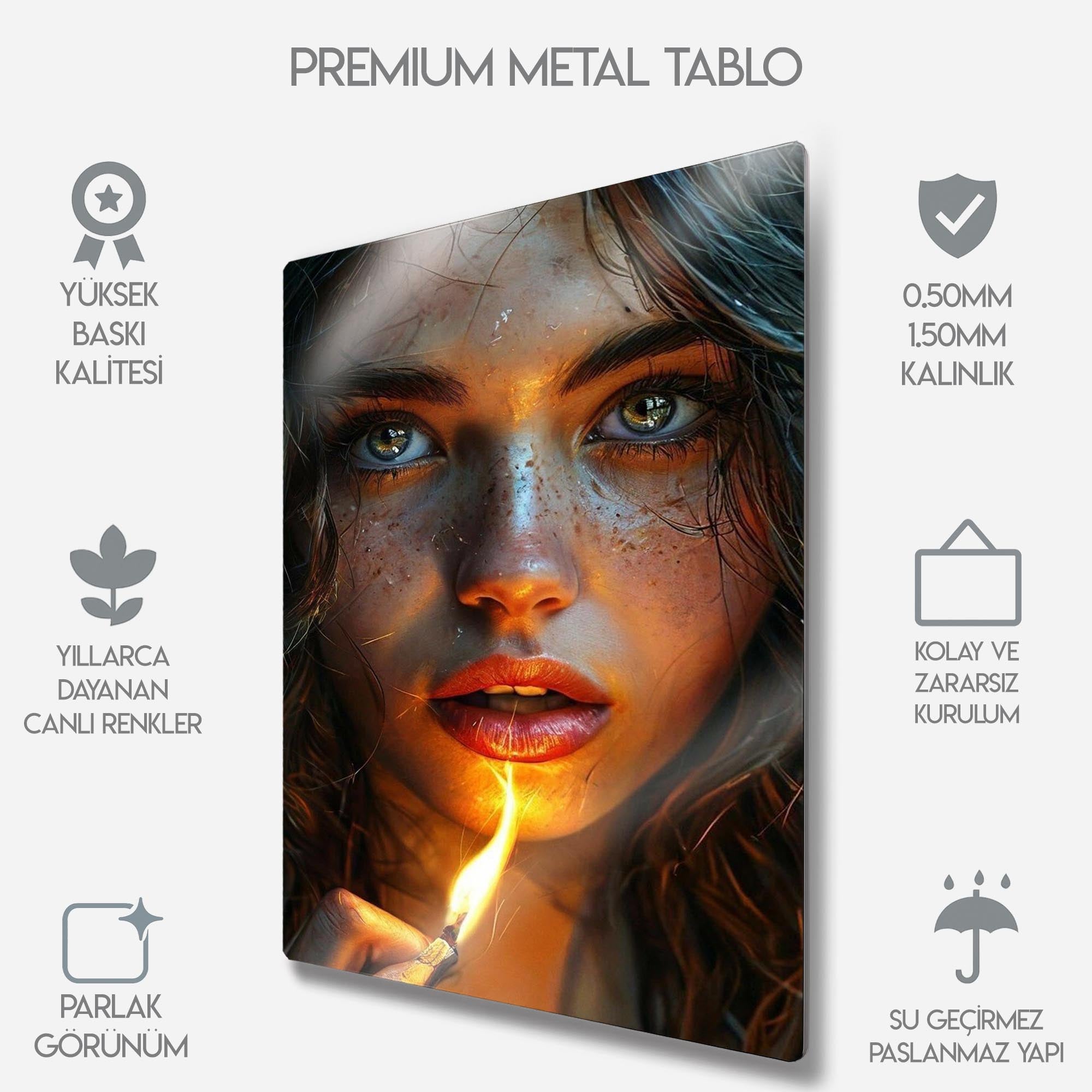 Ateşin Büyüsü: Kadın Portresi - Metal Tablo