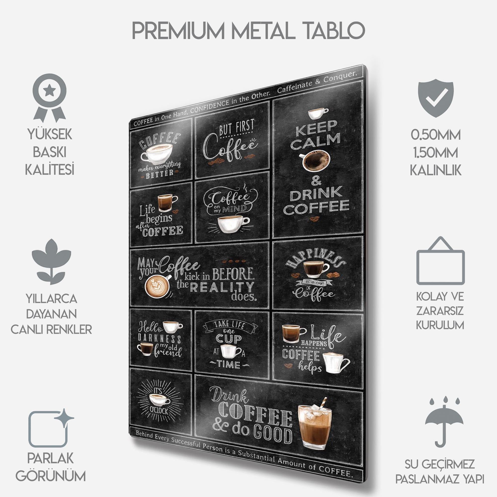 Kara Tahta Tasarımlı Kahve Sözleri - Metal Tablo