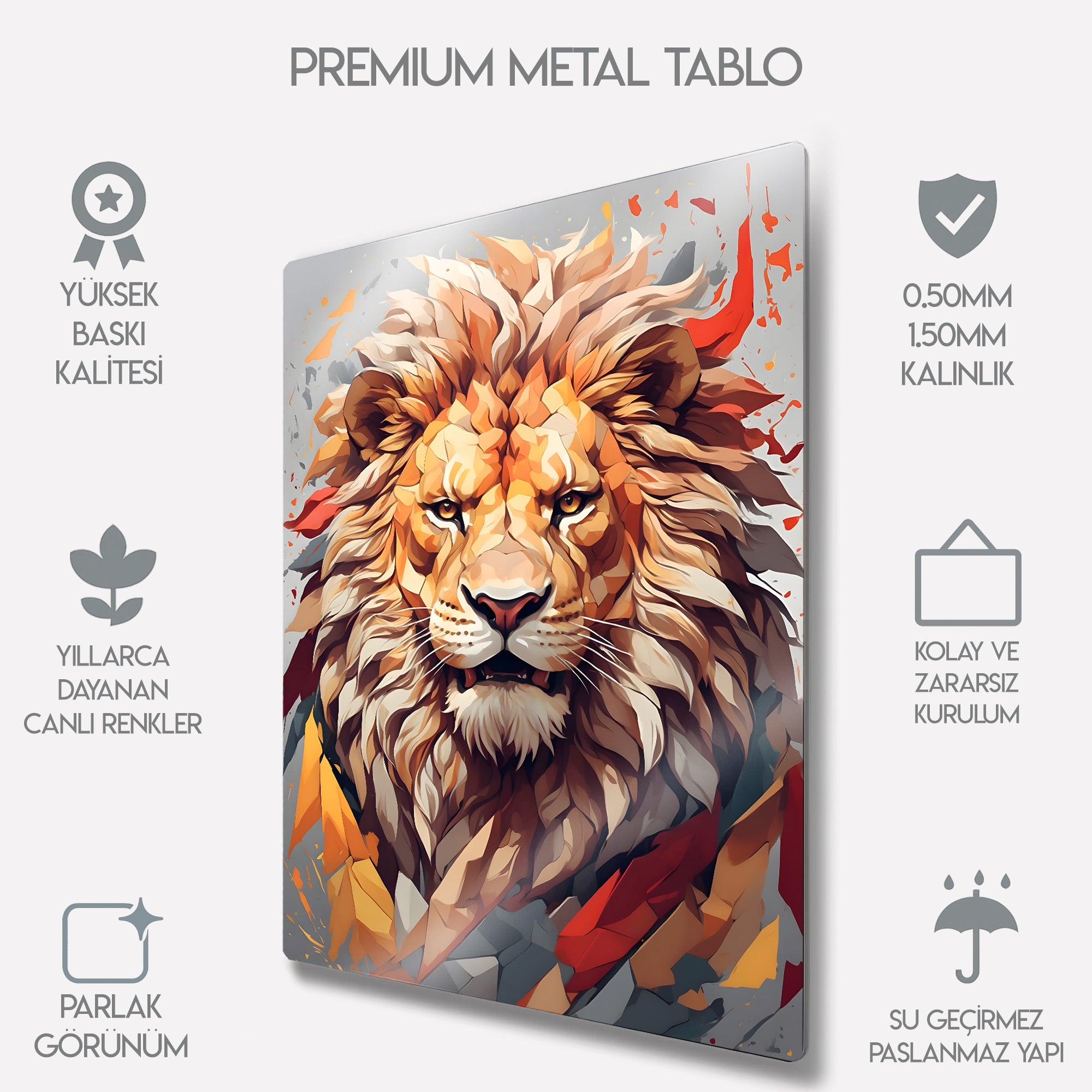 Aslan, Sarı Kırmızı - Metal Tablo