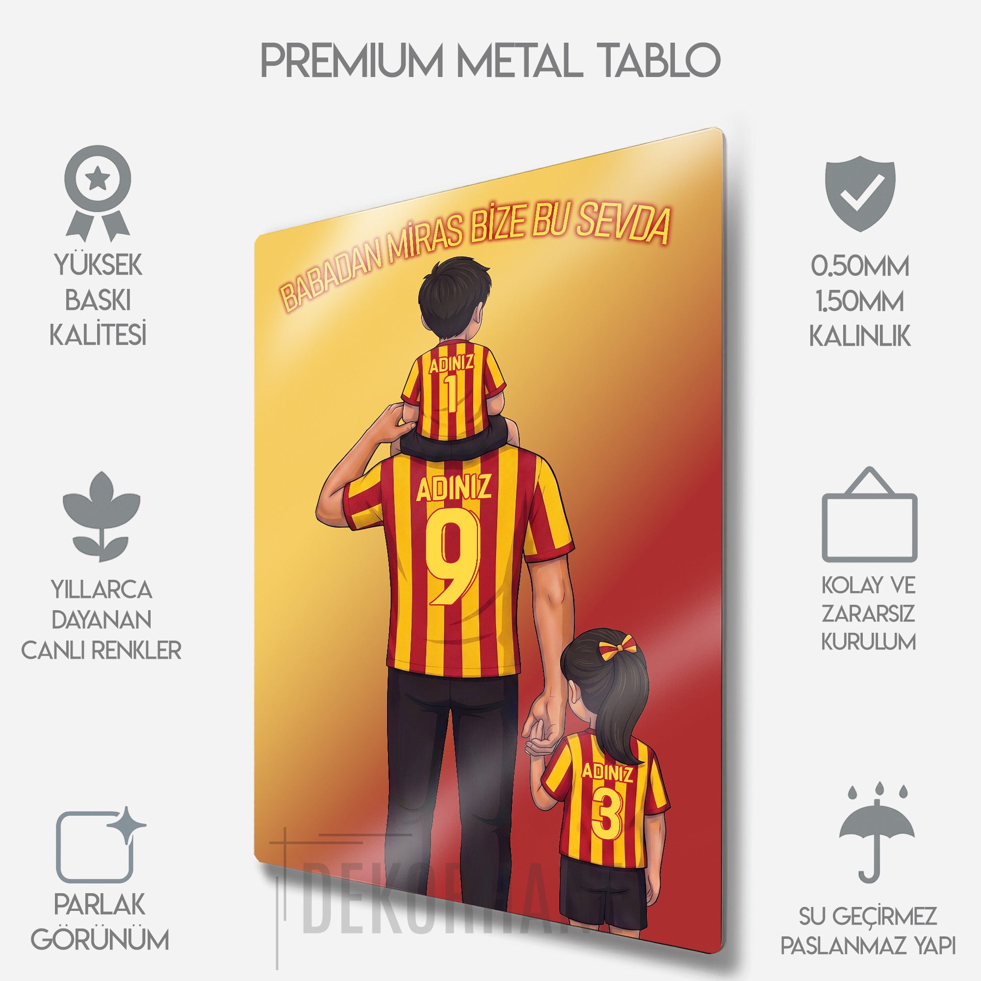 Sarı Kırmızı Baba Kız, Erkek Çocuklar - Kişiselleştirilebilir Metal Tablo
