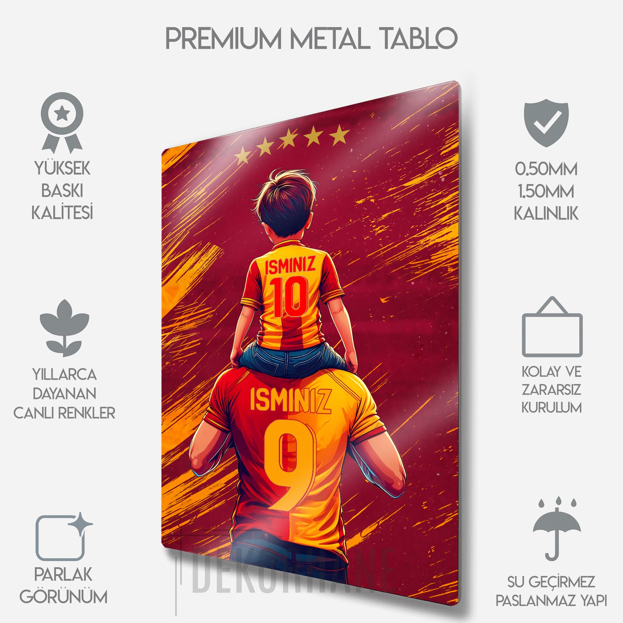 Sarı Kırmızı Baba Oğul - Kişiselleştirilebilir Metal Tablo