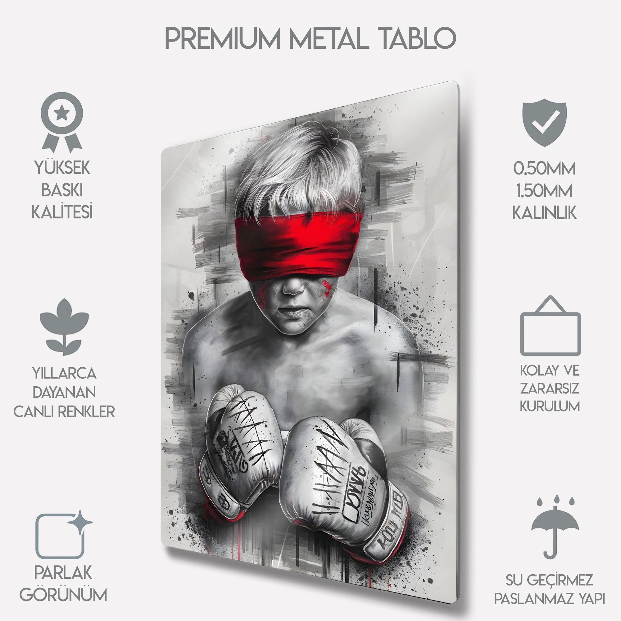 Kırmızı Bantlı Boksör Çocuk - Metal Tablo