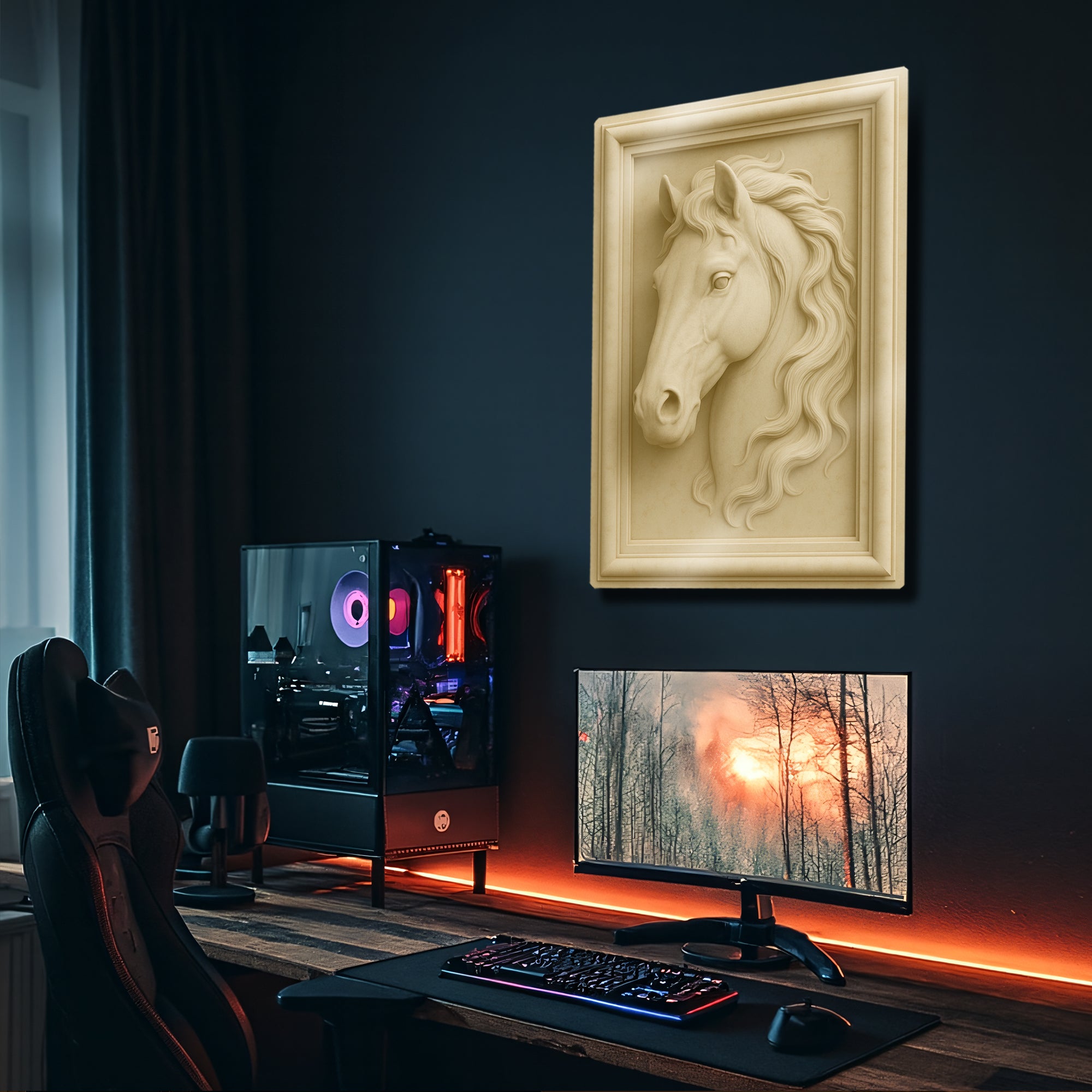 At Figürlü 3D Kabartma - Metal Tablo