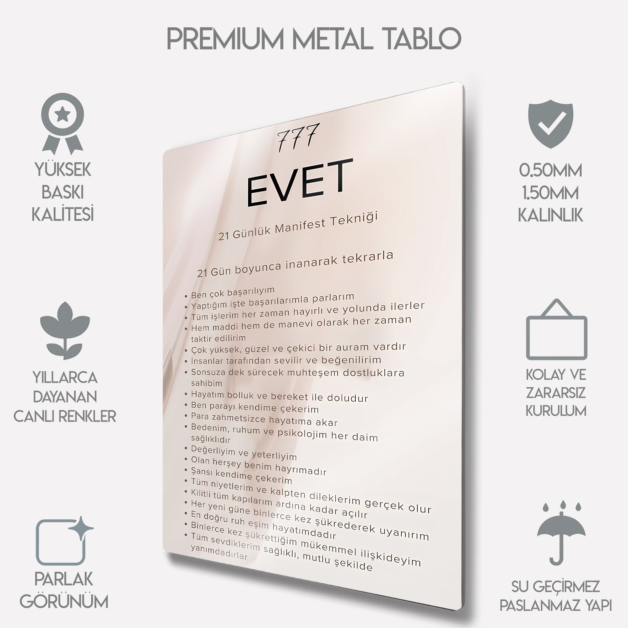 Manifest Tablosu 21 Günlük Motivasyon Sözü - Metal Tablo