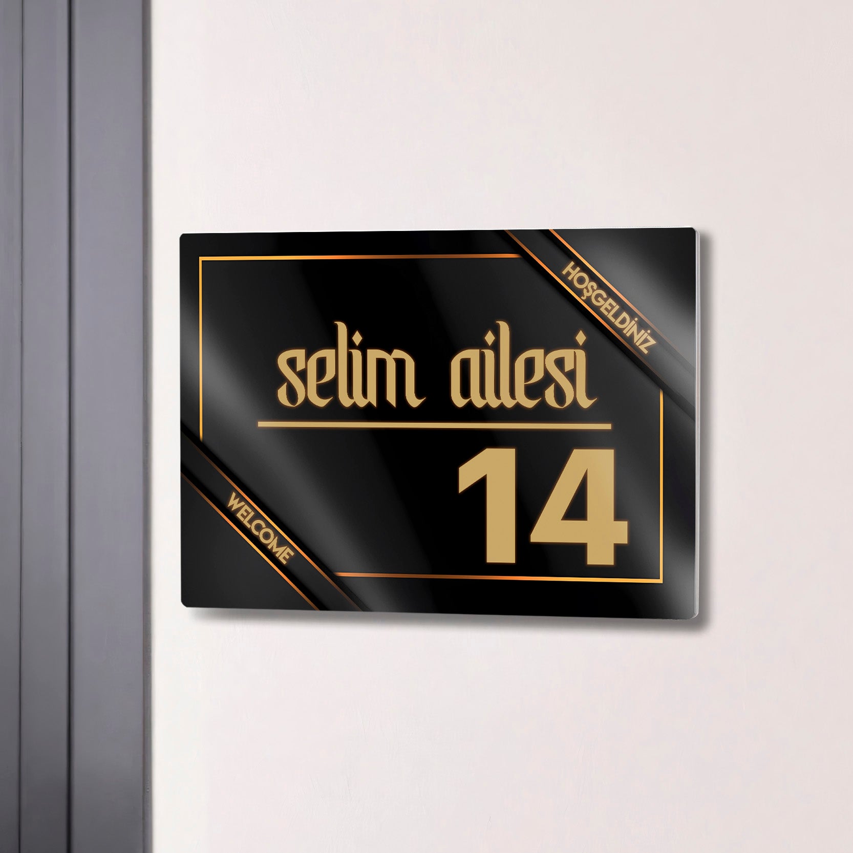 Kişiye Özel Metal Kapı İsimliği - Siyah Aile Hoşgeldiniz
