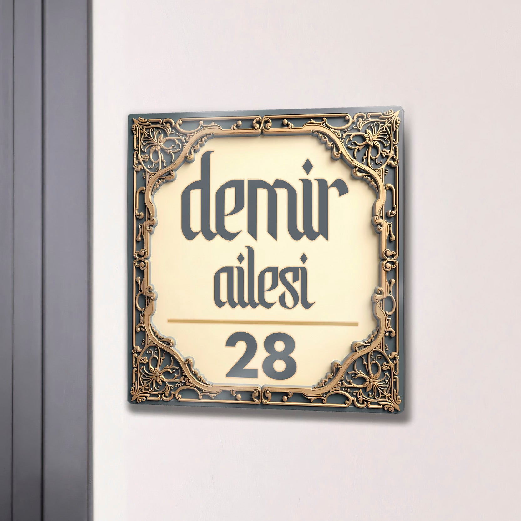 Kişiye Özel Metal Kapı İsimliği - Motifli Aile Numara