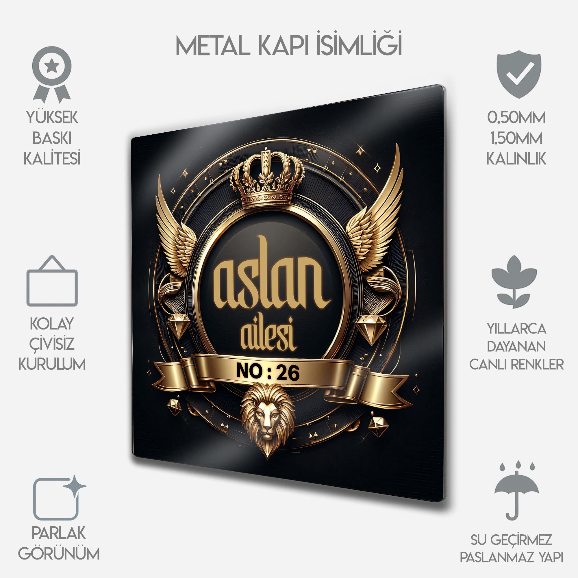 Kişiye Özel Metal Kapı İsimliği - Aslan Temalı, Kral Dairesi Numaralık