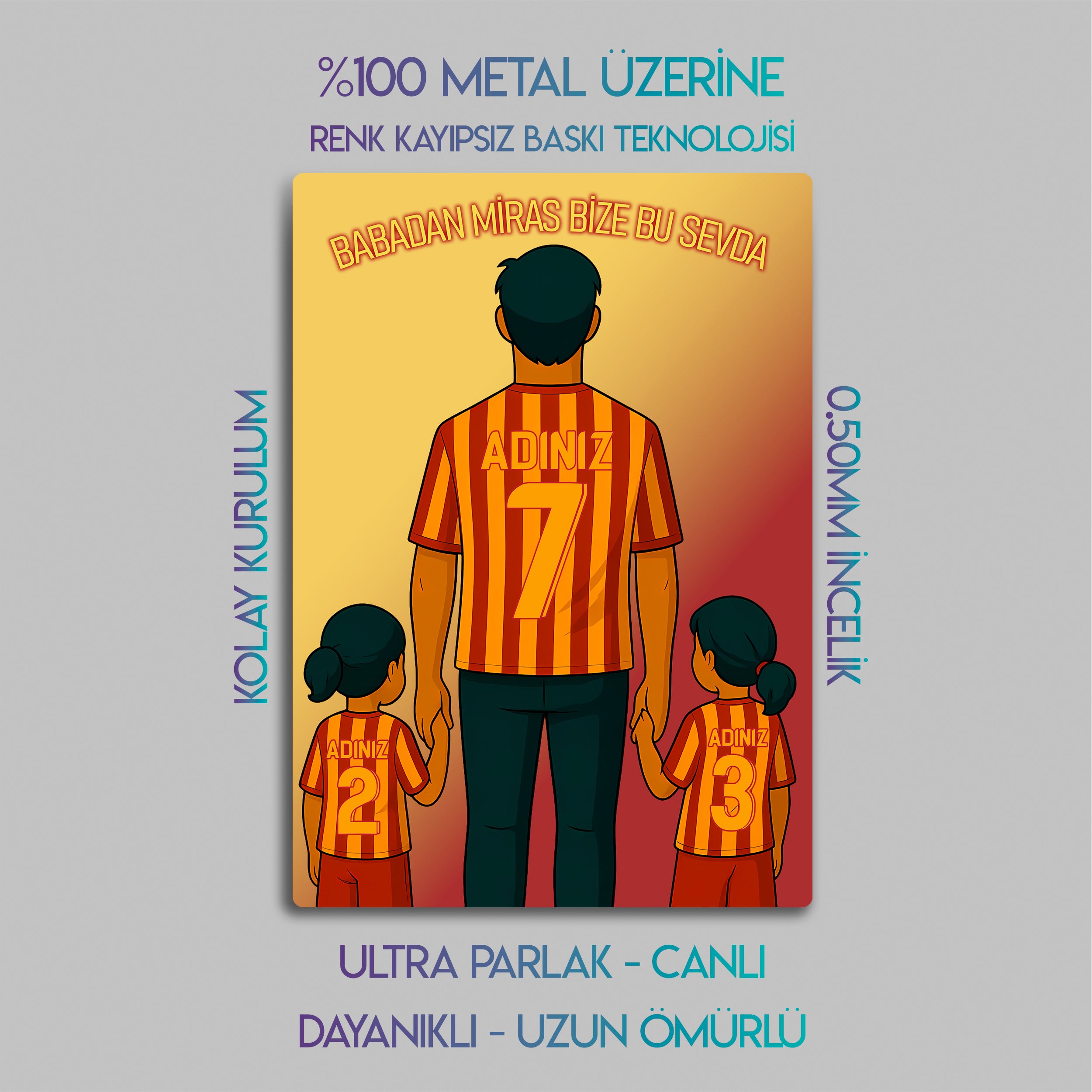 Galatasaray Baba 2 Kız Çocuk - Kişiselleştirilebilir Metal Tablo