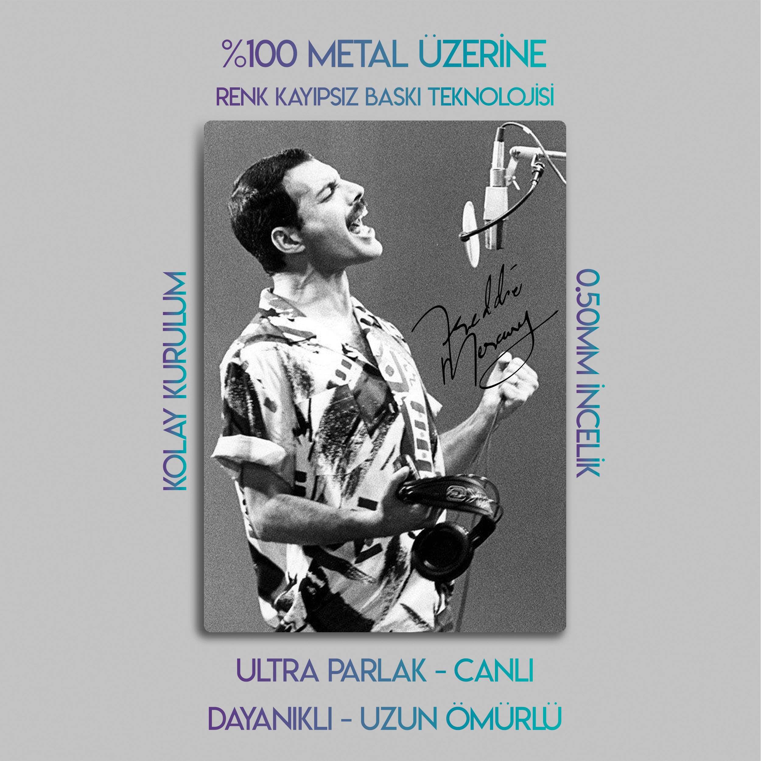 Freddie Mercury, Queen, İmzalı - Metal Tablo
